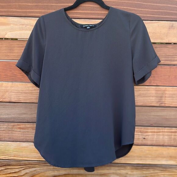 Sweet Rain Tops - Dark Gray Lace Up Blouse